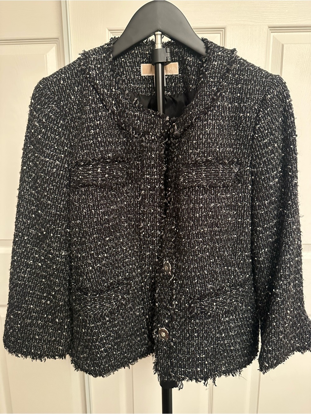 Michael Kors Black & Silver Bouclé Cropped Jacket